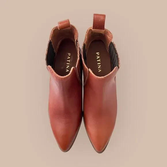 Patina Portland Leather Dakota Western Ankle Boots Pointed Toe Cognac - Picture 4 of 6